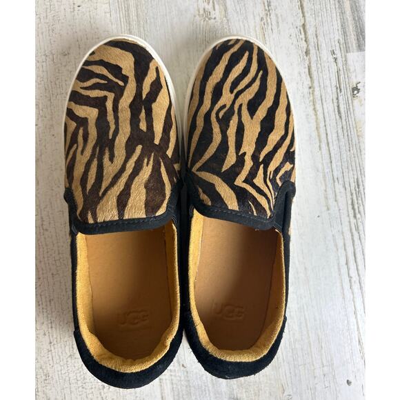 Ugg womens 7.5 Cahlvan tiger slip on calf fur suede leather sneaker comfort shoe - Picture 6 of 9
